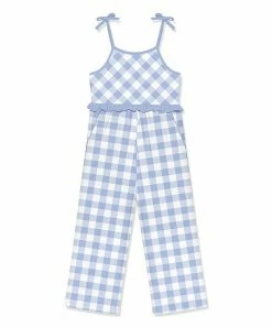New ⭐ Millie Loves Lily Periwinkle & White Gingham Ruffle-Accent Bow-Strap Overalls - Toddler & 👧 Girls For Kids 🔥