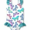 Brand new 🥰 Millie Loves Lily White & Turquoise Butterfly Ruffle-Accent One-Piece - 👧 Girls For Kids 😍
