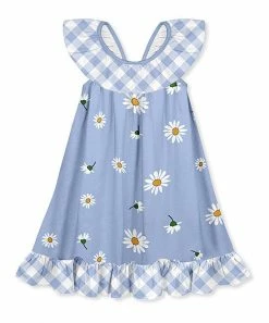 Coupon 😀 Millie Loves Lily Periwinkle Gingham Daisy Ruffle-Hem Yoke 👗 Dress - 👧 Girls For Kids ✨