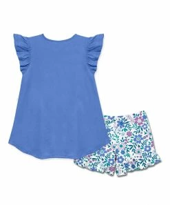 Deals ✨ Millie Loves Lily Marina Blue Angel-Sleeve Hi-Low Top & Blue Rum Floral Ruffle Shorts - Toddler For Kids ✨ -Little Millie-shop zu104951458 alt 2 tm1649785931