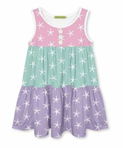 Deals ⌛ Millie+ By Millie Loves Lily Mint & Purple Starfish Tiered Sleeveless A-Line 👗 Dress - 👧 Girls For Kids ✔️