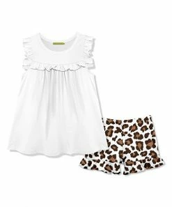 Discount ❤️ Millie Loves Lily White Ruffle-Trim Tank & Brown Leopard Ruffle-Hem Shorts - Infant, Toddler & 👧 Girls For Kids 😉