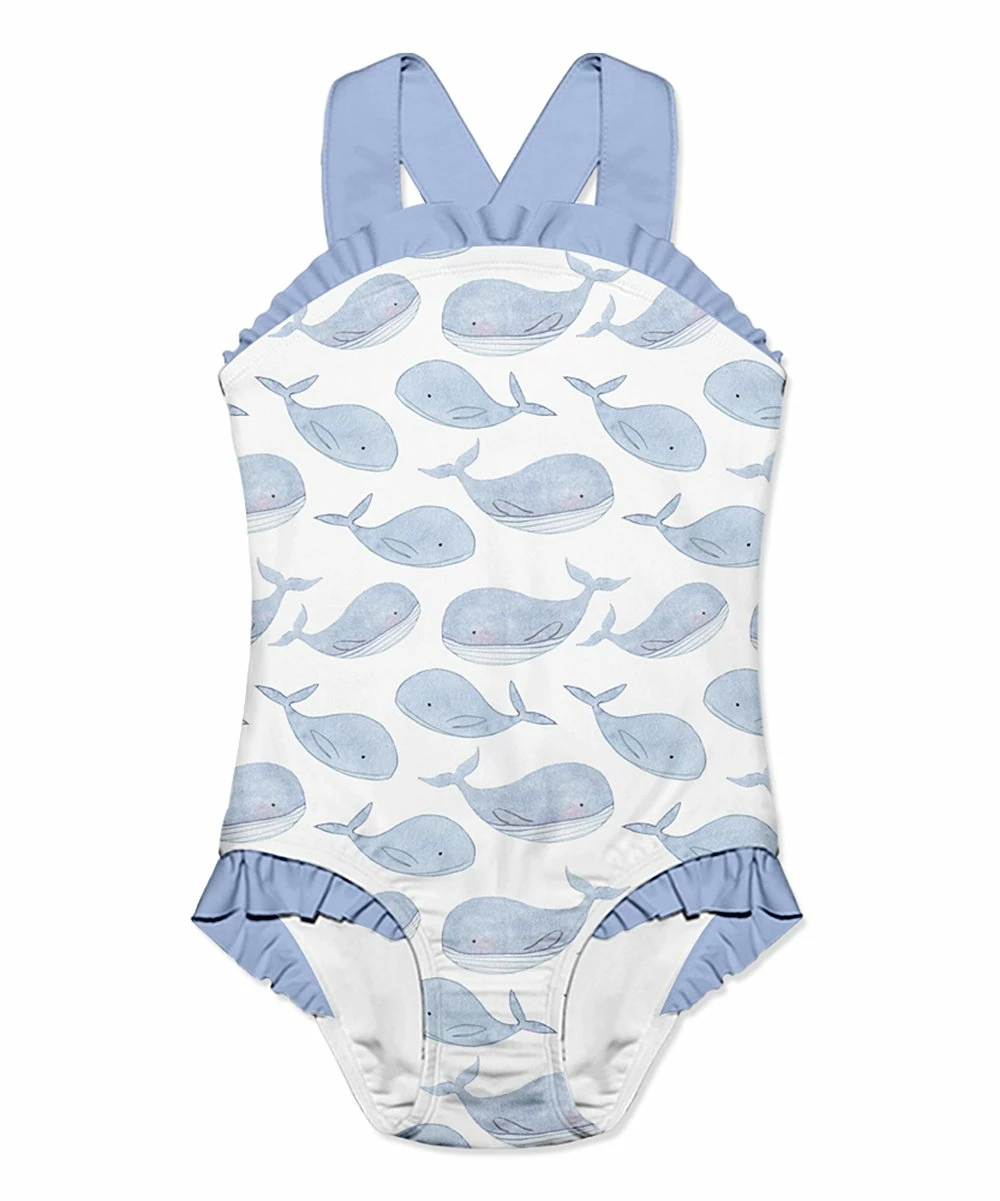 Best Pirce π Millie Loves Lily White & Periwinkle Whales Ruffle-Accent Strap One-Piece - Infant, Toddler & π§ Girls For Kids π 1 Best Pirce π Millie Loves Lily White & Periwinkle Whales Ruffle-Accent Strap One-Piece - Infant, Toddler & π§ Girls For Kids π
