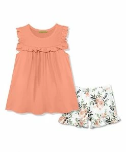 Buy 🔔 Millie Loves Lily Coral Ruffle-Trim Tank & White Breezy Floral Ruffle-Hem Shorts - Toddler & 👧 Girls For Kids 🛒