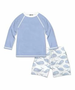Best Sale 🤩 Millie & Maxx White & Periwinkle Whales Long-Sleeve Rashguard Set - Infant, Toddler & Boys For Kids 🥰