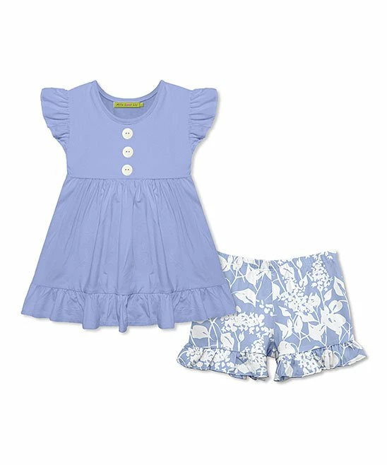 Budget π Millie Loves Lily Periwinkle Angel-Sleeve Top & Meadow Floral Ruffle Shorts - π§ Girls For Kids π 1 Budget π Millie Loves Lily Periwinkle Angel-Sleeve Top & Meadow Floral Ruffle Shorts - π§ Girls For Kids π