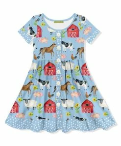 Brand new 🤩 Millie Loves Lily Light Blue Barnyard Button-Up A-Line 👗 Dress - Infant, Toddler & 👧 Girls For Baby & Maternity 🎉