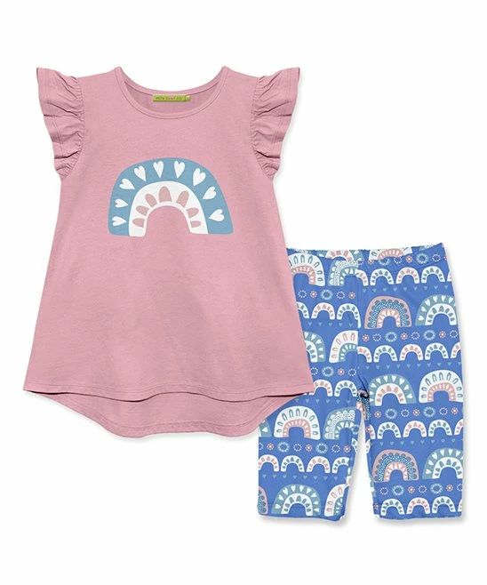 Discount π Millie Loves Lily Dusty Pink Angel-Sleeve Hi-Low Top & Rainbows Bike Shorts - π§ Girls For Kids βοΈ 1 Discount π Millie Loves Lily Dusty Pink Angel-Sleeve Hi-Low Top & Rainbows Bike Shorts - π§ Girls For Kids βοΈ