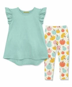 Coupon 🛒 Millie Loves Lily Mint Angel-Sleeve Hi-Low Top & Cream Pumpkin Leggings - Infant, Toddler & 👧 Girls For Kids 🥰