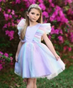 Flash Sale 🧨 Trish Scully Child Purple Rainbow Angel-Sleeve Milly A-Line 👗 Dress - Toddler & 👧 Girls For Kids 👏