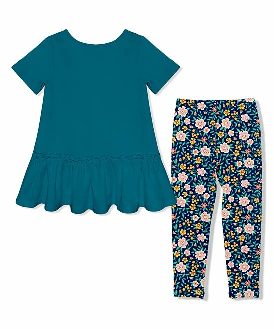 New π Millie Loves Lily Teal Ruffle-Hem Top & Floral Cluster Leggings - π§ Girls For Kids π 3 New π Millie Loves Lily Teal Ruffle-Hem Top & Floral Cluster Leggings - π§ Girls For Kids π - Image 3