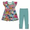 Promo 😉 Millie Loves Lily Pink Kitten Floral Angel-Sleeve Tunic & Nile Blue Leggings - Toddler & 👧 Girls For Kids 🧨
