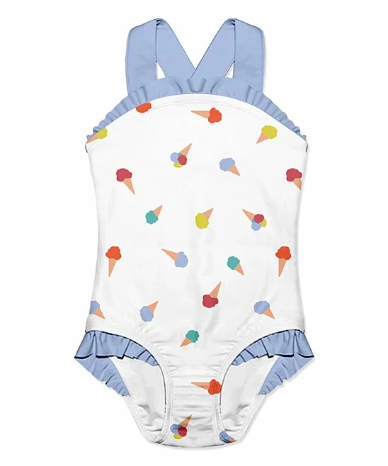 Wholesale π Millie Loves Lily White & Blue Ice Cream Cones Ruffle-Accent One-Piece - Infant, Toddler & π§ Girls For Kids π 1 Wholesale π Millie Loves Lily White & Blue Ice Cream Cones Ruffle-Accent One-Piece - Infant, Toddler & π§ Girls For Kids π