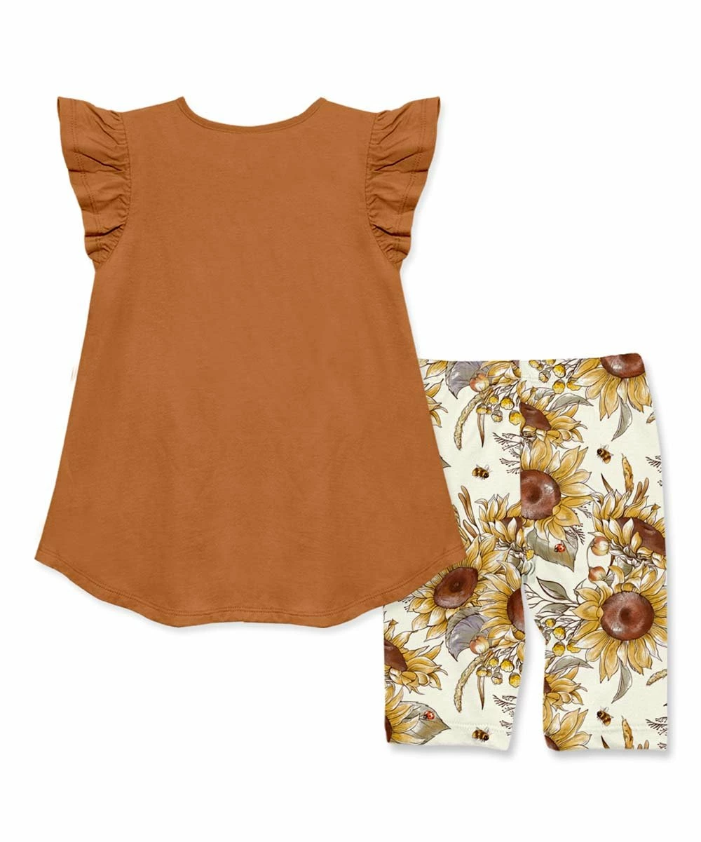 New β€οΈ Millie Loves Lily Rust Angel-Sleeve Top & Cream Sunflower Ladybug Bike Shorts - π§ Girls For Kids π 3 New β€οΈ Millie Loves Lily Rust Angel-Sleeve Top & Cream Sunflower Ladybug Bike Shorts - π§ Girls For Kids π - Image 3