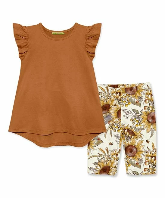 New β€οΈ Millie Loves Lily Rust Angel-Sleeve Top & Cream Sunflower Ladybug Bike Shorts - π§ Girls For Kids π 1 New β€οΈ Millie Loves Lily Rust Angel-Sleeve Top & Cream Sunflower Ladybug Bike Shorts - π§ Girls For Kids π