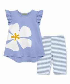 Best Sale 🎁 Millie Loves Lily Periwinkle Modern Floral Angel-Sleeve Hi-Low Top & Stripe Bike Shorts - Toddler & 👧 Girls For Kids 🎉