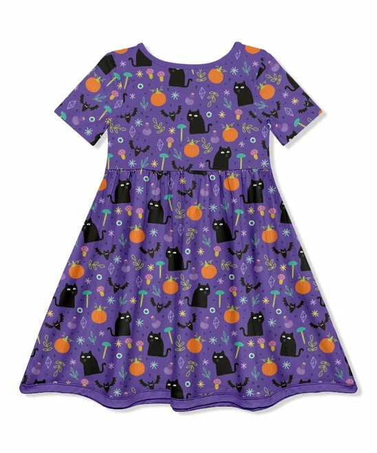 Flash Sale π₯° Millie Loves Lily Purple & Black Cat Jack-o'-Lantern Pocket A-Line π Dress - Toddler & π§ Girls For Kids π― 3 Flash Sale π₯° Millie Loves Lily Purple & Black Cat Jack-o'-Lantern Pocket A-Line π Dress - Toddler & π§ Girls For Kids π― - Image 3