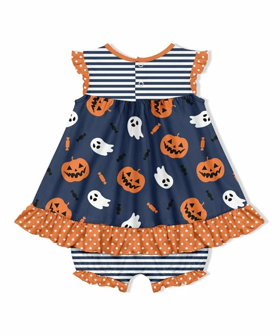 Best Sale π₯ Little Millie Dusty Navy Ghosts & Jack-o'-Lanterns π Skirted Bubble Bodysuit - Infant For Baby & Maternity π 3 Best Sale π₯ Little Millie Dusty Navy Ghosts & Jack-o'-Lanterns π Skirted Bubble Bodysuit - Infant For Baby & Maternity π - Image 3