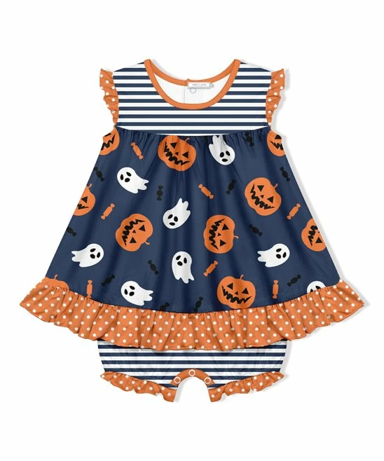 Best Sale π₯ Little Millie Dusty Navy Ghosts & Jack-o'-Lanterns π Skirted Bubble Bodysuit - Infant For Baby & Maternity π 1 Best Sale π₯ Little Millie Dusty Navy Ghosts & Jack-o'-Lanterns π Skirted Bubble Bodysuit - Infant For Baby & Maternity π