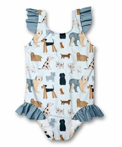 Deals 🤩 Millie Loves Lily Ice Blue 🐶 Doggie 🐶 Dog Ruffle-Accent One-Piece - Infant & 👧 Girls For Kids 👏