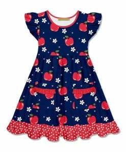 Top 10 ✨ Millie Loves Lily Navy & Red Vintage Apple Patch-Pocket Angel-Sleeve 👗 Dress - Toddler & 👧 Girls For Kids 💯