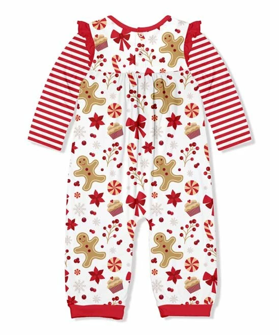 Discount π Little Millie White & Red Gingerbread & Sweets Ruffle-Trim Playsuit - Infant & Toddler For Kids π 3 Discount π Little Millie White & Red Gingerbread & Sweets Ruffle-Trim Playsuit - Infant & Toddler For Kids π - Image 3