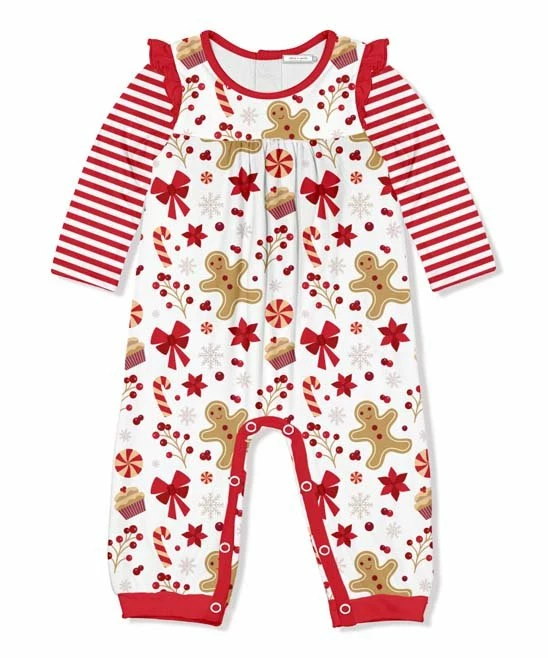 Discount π Little Millie White & Red Gingerbread & Sweets Ruffle-Trim Playsuit - Infant & Toddler For Kids π 1 Discount π Little Millie White & Red Gingerbread & Sweets Ruffle-Trim Playsuit - Infant & Toddler For Kids π