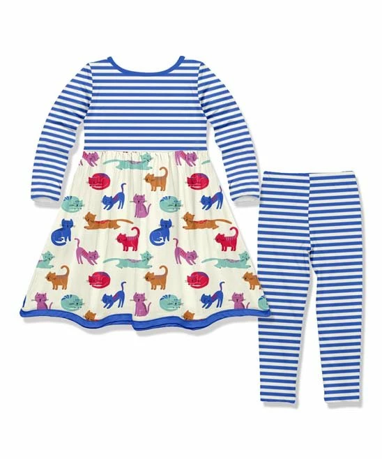 Wholesale π Millie Loves Lily Cream Kitties Front-Pocket A-Line π Dress & Blue Stripe Leggings - Infant, Toddler & π§ Girls For Kids π 3 Wholesale π Millie Loves Lily Cream Kitties Front-Pocket A-Line π Dress & Blue Stripe Leggings - Infant, Toddler & π§ Girls For Kids π - Image 3
