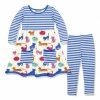 Wholesale 👍 Millie Loves Lily Cream Kitties Front-Pocket A-Line 👗 Dress & Blue Stripe Leggings - Infant, Toddler & 👧 Girls For Kids 🎁