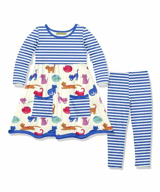 Wholesale π Millie Loves Lily Cream Kitties Front-Pocket A-Line π Dress & Blue Stripe Leggings - Infant, Toddler & π§ Girls For Kids π 1 Wholesale π Millie Loves Lily Cream Kitties Front-Pocket A-Line π Dress & Blue Stripe Leggings - Infant, Toddler & π§ Girls For Kids π
