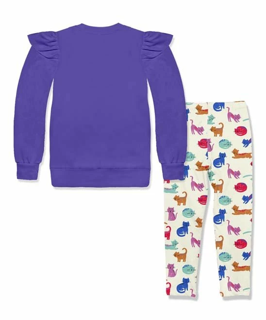 Budget π₯ Millie Loves Lily Blue Iris Ruffle-Trim French Terry Sweatshirt & Cream Kitties Leggings - Infant, Toddler & π§ Girls For Kids π 3 Budget π₯ Millie Loves Lily Blue Iris Ruffle-Trim French Terry Sweatshirt & Cream Kitties Leggings - Infant, Toddler & π§ Girls For Kids π - Image 3