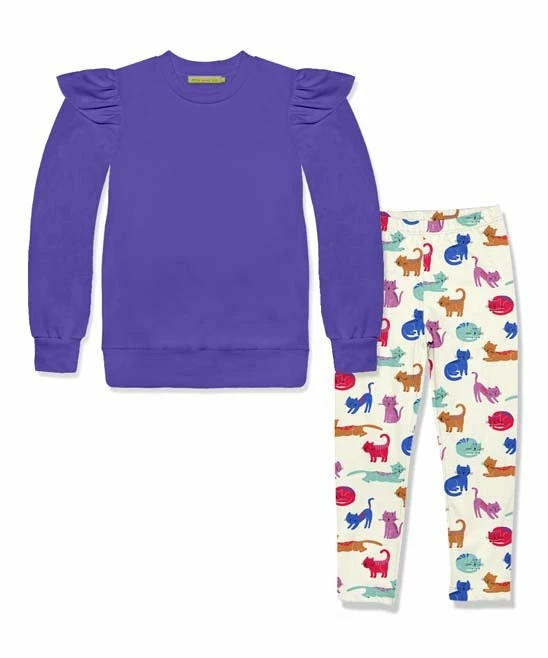 Budget π₯ Millie Loves Lily Blue Iris Ruffle-Trim French Terry Sweatshirt & Cream Kitties Leggings - Infant, Toddler & π§ Girls For Kids π 1 Budget π₯ Millie Loves Lily Blue Iris Ruffle-Trim French Terry Sweatshirt & Cream Kitties Leggings - Infant, Toddler & π§ Girls For Kids π