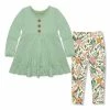 New 🌟 Millie Loves Lily Sage Long-Sleeve Babydoll Top & White & Sage Millie Flower Leggings - Infant, Toddler & 👧 Girls For Kids 🎉