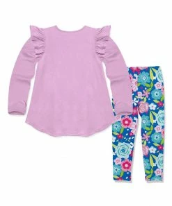 Hot Sale 👏 Millie Loves Lily Lilac Ruffle Hi-Low Top & Blue Flower Sparkle Leggings - Infant, Toddler & 👧 Girls For Kids 🛒 -Little Millie-shop zu107365193 alt 2 tm1657825643