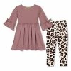 New 🧨 Millie Loves Lily Nostalgia Rose A-Line 👗 Dress & Brown Simply Skin Leopard Leggings - Infant, Toddler & 👧 Girls For Kids 🎁