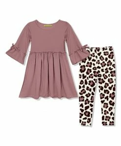 New 🧨 Millie Loves Lily Nostalgia Rose A-Line 👗 Dress & Brown Simply Skin Leopard Leggings - Infant, Toddler & 👧 Girls For Kids 🎁