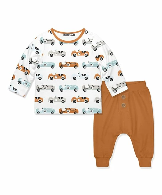 Wholesale π Little Millie White & Rust Car Race Button-Snap Tee & Rust Joggers - Infant & Toddler For Kids π 1 Wholesale π Little Millie White & Rust Car Race Button-Snap Tee & Rust Joggers - Infant & Toddler For Kids π