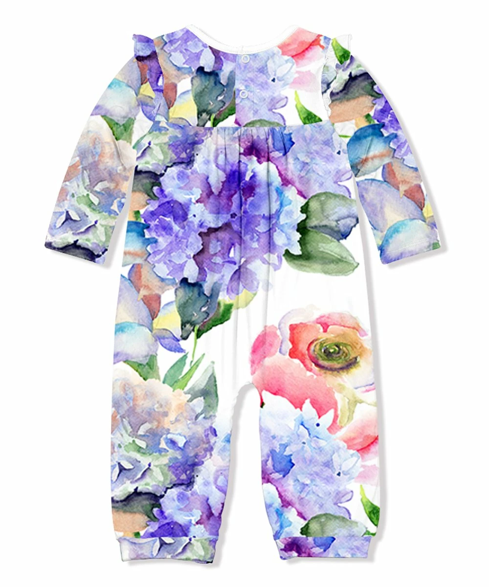 Promo π₯° Little Millie White & Blue Hydrangea Watercolor Ruffle-Trim Playsuit - Infant & Toddler For Kids π 3 Promo π₯° Little Millie White & Blue Hydrangea Watercolor Ruffle-Trim Playsuit - Infant & Toddler For Kids π - Image 3