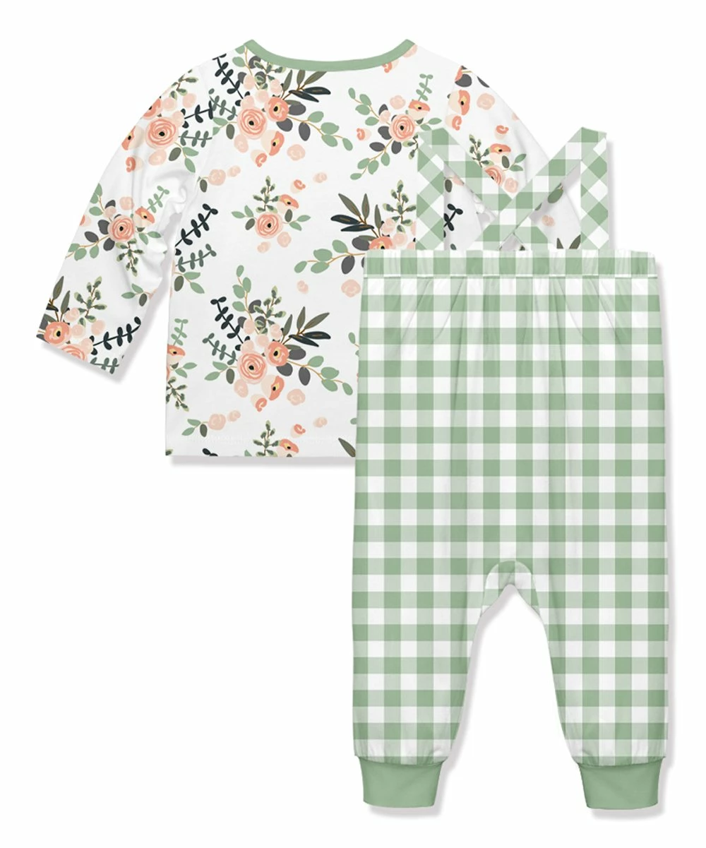 Best deal β Little Millie White & Coral Breezy Floral Button-Snap Tee & White & Sage Gingham Ruffle Overalls - Infant & Toddler For Kids π 3 Best deal β Little Millie White & Coral Breezy Floral Button-Snap Tee & White & Sage Gingham Ruffle Overalls - Infant & Toddler For Kids π - Image 3