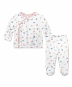 Discount ✔️ Little Millie White & Periwinkle Hearts Button-Snap Top & Footie Pants - Infant For Baby & Maternity 👍