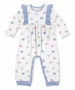 New 🧨 Little Millie White & Periwinkle Hearts Ruffle-Accent Long-Sleeve Playsuit - Infant For Baby & Maternity 😉