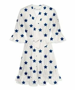Cheap ⌛ Little Millie White & Cobalt Stars Ruffle-Hem Robe - 👩 Women 👏