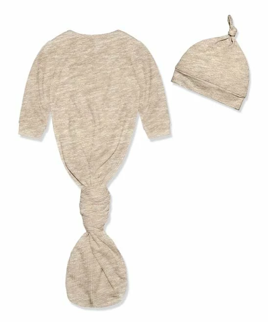 Hot Sale π Little Millie Oatmeal Heather Waffle Knotted Gown & Knot-Tie Beanie - Newborn For Baby & Maternity π― 3 Hot Sale π Little Millie Oatmeal Heather Waffle Knotted Gown & Knot-Tie Beanie - Newborn For Baby & Maternity π― - Image 3