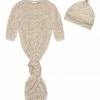 Hot Sale 🎉 Little Millie Oatmeal Heather Waffle Knotted Gown & Knot-Tie Beanie - Newborn For Baby & Maternity 💯