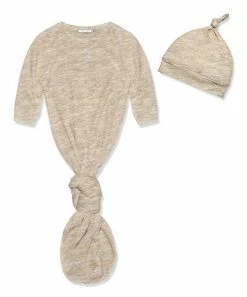 Hot Sale 🎉 Little Millie Oatmeal Heather Waffle Knotted Gown & Knot-Tie Beanie - Newborn For Baby & Maternity 💯