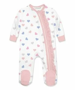 Cheap 😍 Little Millie White & Periwinkle Hearts Ruffle-Accent Footie - Infant For Baby & Maternity 🎉