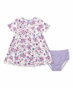 Hot Sale 🧨 Little Millie White & Lilac Meadow Flower A-Line 👗 Dress & Diaper Cover - Infant & Toddler For Kids 😍