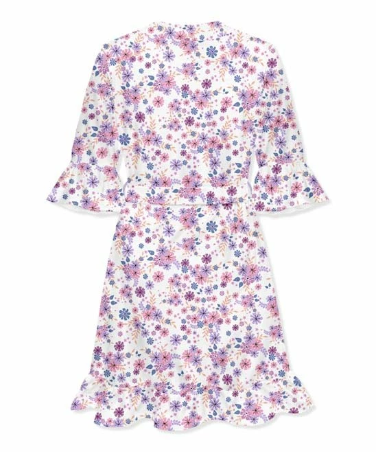 Best deal π Little Millie White & Lilac Flower Ruffle-Hem Robe - π© Women π 3 Best deal π Little Millie White & Lilac Flower Ruffle-Hem Robe - π© Women π - Image 3