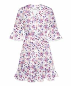 Best deal 🎁 Little Millie White & Lilac Flower Ruffle-Hem Robe - 👩 Women 😍