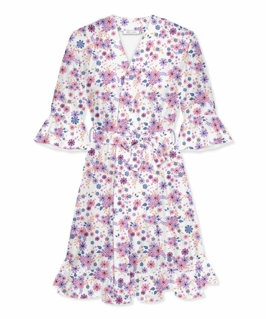 Best deal π Little Millie White & Lilac Flower Ruffle-Hem Robe - π© Women π 1 Best deal π Little Millie White & Lilac Flower Ruffle-Hem Robe - π© Women π
